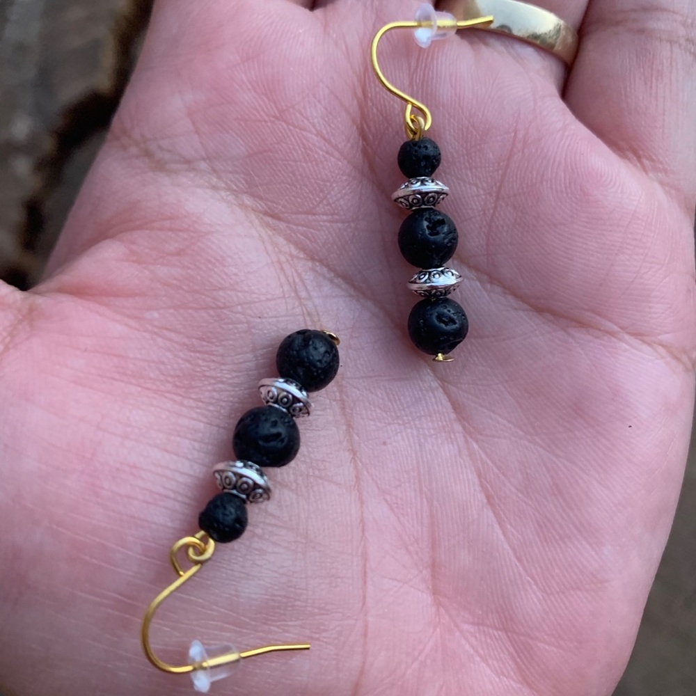 6 MM BLACK LAVA ROCK DROP EARRINGS